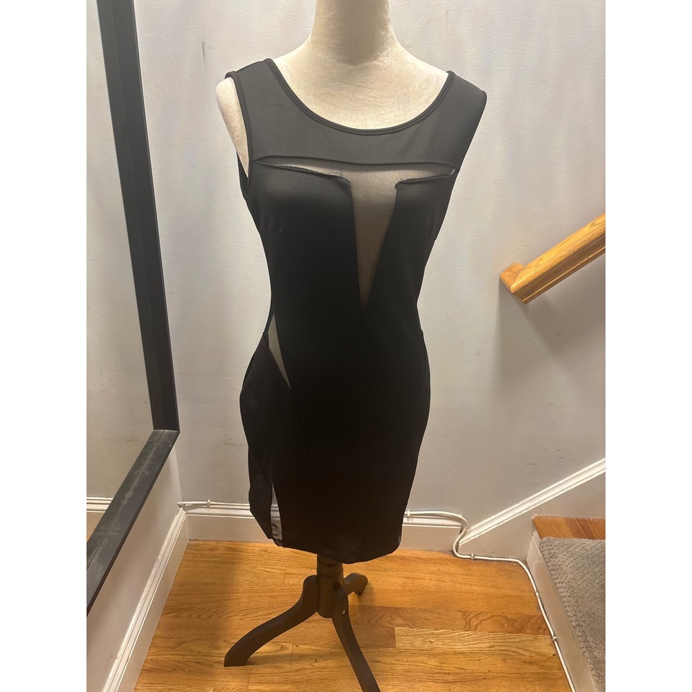 Cameo Cocktail Dress Womens Large Black  Sheer Mesh Panel Bodycon Slit